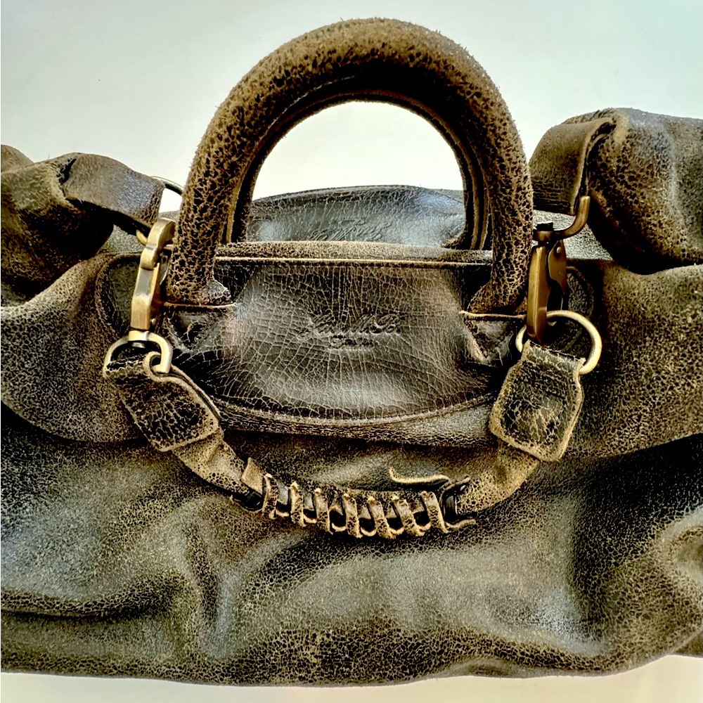 Men’s duffle bag distressed leather, Jas M.B London vintage 90’s Like new!